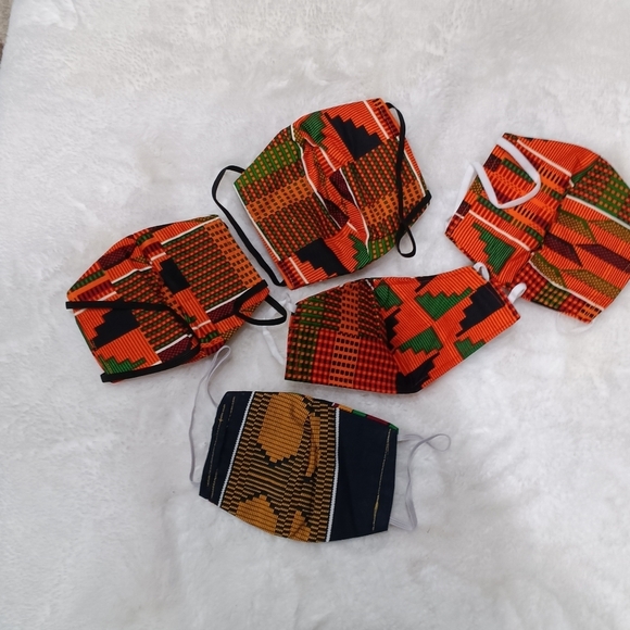 Traditional Kente Ankara African Ethnic Print Handmade Face Mask 4 Large 1 Small - Picture 2 of 5